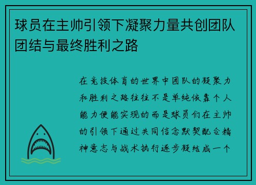球员在主帅引领下凝聚力量共创团队团结与最终胜利之路