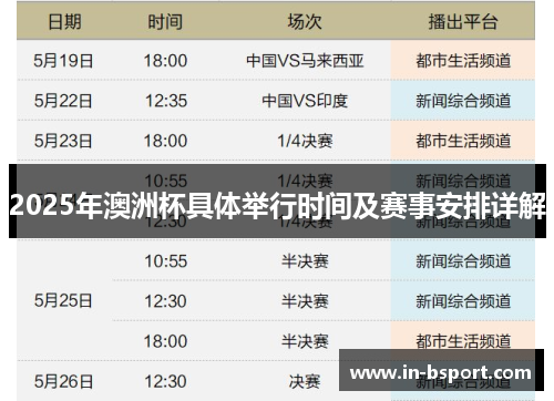2025年澳洲杯具体举行时间及赛事安排详解 2025年澳洲杯具体举行时间及赛事安排详解
