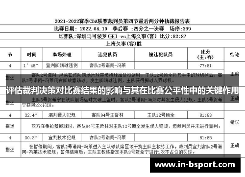 评估裁判决策对比赛结果的影响与其在比赛公平性中的关键作用
